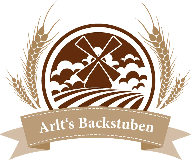 Logo Arlt’s Backstuben: Windmühle im Kreis mit Ährenkranz und Schriftband